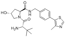 structure of CAS# 1448297-52-6, (S,R,S)-AHPC;(2,5-dioxopyrrolidin-1-yl) 6-[(2Z)-1,1-dimethyl-2-[(2E,4E)-5-(1,1,3-trimethylbenzo[e]indol-3-ium-2-yl)penta-2,4-dienylidene]benzo[e]indol-3-yl]hexanoate;chloride