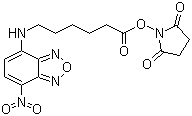 structure of CAS# 145195-58-0, 6-[(7-Nitro-2,1,3-benzoxadiazol-4-yl)amino]hexanoic acid N-succinimidyl ester;1-[[6-[(7-Nitro-2,1,3-benzoxadiazol-4-yl)amino]-1-oxohexyl]oxy]-2,5-pyrrolidinedione