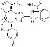 structure of CAS# 146362-70-1, Meclinertant;SR 48692; 2-[[[1-(7-Chloro-4-quinolinyl)-5-(2,6-dimethoxyphenyl)-1H-pyrazol-3-yl]carbonyl]amino]tricyclo[3.3.1.1(3,7)]decane-2-carboxylic acid