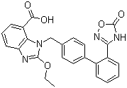 structure of CAS# 147403-03-0, Azilsartan;2-Ethoxy-1-[[2'-(4,5-dihydro-5-oxo-1,2,4-oxadiazol-3-yl)biphenyl-4-yl]methyl]benzimidazole-7-carboxylic acid
