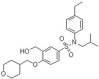 结构式 CAS# 1474110-21-8, N-(4-乙基苯基)-3-(羟基甲基)-N-(2-甲基丙基)-4-[(四氢-2H-吡喃-4-基)甲氧基]苯磺酰胺