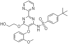 结构式 CAS# 147536-97-8, 伯森坦; N-[6-(2-羟基乙氧基)-5-(2-甲氧基苯氧基)-2-嘧啶-2-基-嘧啶-4-基]-4-叔丁基-苯磺酰胺