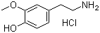结构式 CAS# 1477-68-5, 3-甲氧基酪胺盐酸盐; 3-甲氧基-4-羟基苯乙胺盐酸盐