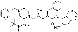 structure of CAS# 150378-17-9, Indinavir;(1(1S,2R),5(S))-2,3,5-Trideoxy-N-(2,3-dihydro-2-hydroxy-1H-inden-1-yl)-5-(2-(((1,1-dimethylethyl)amino)carbonyl)-4-(3-pyridinylmethyl)-1-piperazinyl)-2-(phenylmethyl)-D-erythro-pentonamide