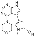 structure of CAS# 1527475-61-1, 1-methyl-4-(4-morpholin-4-yl-7H-pyrrolo[2,3-d]pyrimidin-5-yl)pyrrole-2-carbonitrile;PFE-360