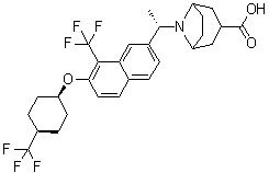 结构式 CAS# 1548743-66-3, 8-[(1S)-1-[8-(三氟甲基)-7-[[顺式-4-(三氟甲基)环己基]氧基]-2-萘基]乙基]-8-氮杂双环[3.2.1]辛烷-3-羧酸