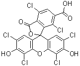 structure of CAS# 155911-16-3, 6-Carboxy-2',4,4',5',7,7'-hexachlorofluorescein;2',4,4',5',7,7'-Hexachloro-3',6'-dihydroxy-3-oxospiro[isobenzofuran-1(3H),9'-[9H]xanthene]-6-carboxylic acid; 2',4',5',7'-Tetrachloro-6-carboxy-4,7-dichlorofluorescein; HEX; Hexachloro-6-carboxyfluorescein
