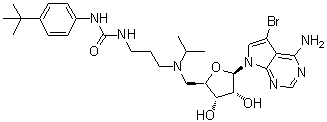 structure of CAS# 1561178-17-3, SGC 0946;5-Bromo-7-[5-deoxy-5-[[3-[[[[4-(1,1-dimethylethyl)phenyl]amino]carbonyl]amino]propyl](1-methylethyl)amino]-beta-D-ribofuranosyl]-7H-pyrrolo[2,3-d]pyrimidin-4-amine