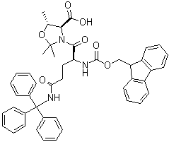 结构式 CAS# 1572725-72-4, (4S,5R)-3-[(2S)-2-[[芴甲氧羰基]氨基]-1,5-二氧代-5-[(三苯基甲基)氨基]戊基]-2,2,5-三甲基-4-恶唑烷羧酸