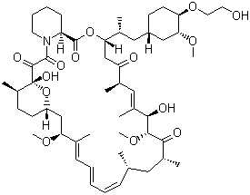 structure of CAS# 159351-69-6, Everolimus;(1R,9S,12S,15R,16E,18R,19R,21R,23S,24E,26E,28E,30S,32S,35R)-1,18-dihydroxy-12-[(2R)-1-[(1S,3R,4R)-4-(2-hydroxyethoxy)-3-methoxycyclohexyl]propan-2-yl]-19,30-dimethoxy-15,17,21,23,29,35-hexamethyl-11,36-dioxa-4-azatricyclo[30.3.1.04,9]hexatriaconta-16,24,26,28-tetraene-2,3,10,14,20-pentone
