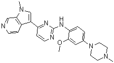 structure of CAS# 1594092-37-1, N-[2-Methoxy-4-(4-methyl-1-piperazinyl)phenyl]-4-(1-methyl-1H-pyrrolo[2,3-c]pyridin-3-yl)-2-pyrimidinamine;AZ 191