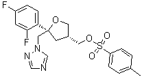structure of CAS# 159811-30-0, 1,4-Anhydro-2,3,5-trideoxy-4-C-(2,4-difluorophenyl)-2-[[[(4-methylphenyl)sulfonyl]oxy]methyl]-5-(1H-1,2,4-triazol-1-yl)-D-erythro-pentitol