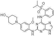 结构式 CAS# 1609584-72-6, 1-[3-甲氧基-4-[[6-[[2-[(1-甲基乙基)磺酰基]苯基]氨基]-9H-嘌呤-2-基]氨基]苯基]-4-哌啶醇