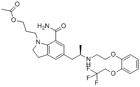 structure of CAS# 160970-86-5, Silodosin Impurity 6;O-Acetyl Silodosin;3-[7-carbamoyl-5-[(2R)-2-[2-[2-(2,2,2-trifluoroethoxy)phenoxy]ethylamino]propyl]-2,3-dihydroindol-1-yl]propyl acetate