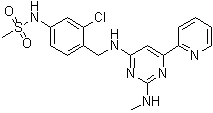结构式 CAS# 1621175-65-2, N-[3-氯-4-[[[2-(甲基氨基)-6-(2-吡啶基)-4-嘧啶基]氨基]甲基]苯基]甲烷磺酰胺