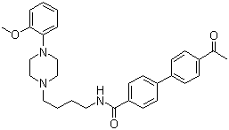 结构式 CAS# 162408-66-4, GR 103691; 4'-乙酰基-N-[4-[4-(2-甲氧基苯基)-1-哌嗪基]丁基]-[1,1'-联苯]-4-甲酰胺