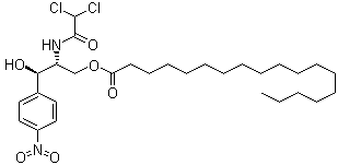 结构式 CAS# 16255-48-4, 氯霉素硬脂酸酯; [(2R,3R)-2-[(2,2-二氯乙酰)氨基]-3-羟基-3-(4-硝基苯基)丙基]硬脂酸酯