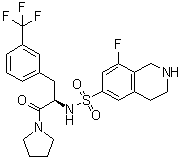 结构式 CAS# 1627676-59-8, 8-氟-1,2,3,4-四氢-N-[(1R)-2-氧代-2-(1-吡咯烷基)-1-[[3-(三氟甲基)苯基]甲基]乙基]-6-异喹啉磺酰胺