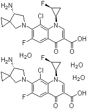 structure of CAS# 163253-35-8, Sitafloxacin hydrate (2:3);7-[(7S)-7-Amino-5-azaspiro[2.4]heptan-5-yl]-8-chloro-6-fluoro-1-[(1R,2S)-2-fluorocyclopropyl]-1,4-dihydro-4-oxoquinoline-3-carboxylic acid hydrate (2:3)
