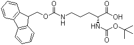 结构式 CAS# 163336-15-0, N-叔丁氧羰基-(N'-芴甲氧羰基)-D-鸟氨酸
