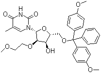 structure of CAS# 163759-50-0, 5'-O-[Bis(4-methoxyphenyl)phenylmethyl]-2'-O-(2-methoxyethyl)-5-methyluridine;1-[(2R,3R,4R,5R)-5-[[bis(4-methoxyphenyl)-phenylmethoxy]methyl]-4-hydroxy-3-(2-methoxyethoxy)oxolan-2-yl]-5-methylpyrimidine-2,4-dione
