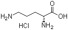 结构式 CAS# 16682-12-5, D-鸟氨酸盐酸盐; (R)-2,5-二氨基戊酸单盐酸盐