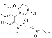 结构式 CAS# 167221-71-8, 丁酸氯维地平; 4-(2,3-二氯苯基)-1,4-二氢-2,6-二甲基-3,5-吡啶二甲酸甲基(1-丁酰氧基)甲酯