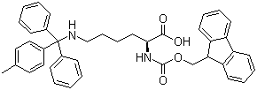 结构式 CAS# 167393-62-6, Fmoc-N'-甲基三苯甲基-L-赖氨酸; N-(9-芴甲氧羰酰基)-N'-甲基三苯甲基-L-赖氨酸