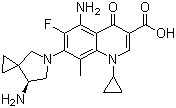 结构式 CAS# 167887-97-0, 欧拉沙星; (S)-(-)-5-氨基-7-(7-氨基-5-氮杂螺[2,4]庚烷-5-基)-1-环丙基-6-氟-1,4-二氢-8-甲基-4-氧代喹啉-3-羧酸