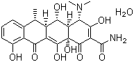 结构式 CAS# 17086-28-1, 强力霉素一水物; 6-甲基-4-(二甲氨基)-3,5,10,12,12a-五羟基-1,11-二氧代-1,4,4a,5,5a,6,11,12a-八氢-2-并四苯甲酰胺一水物