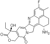 structure of CAS# 171335-80-1, Exatecan;(1S,9S)-1-Amino-9-ethyl-5-fluoro-1,2,3,9,12,15-hexahydro-9-hydroxy-4-methyl-10H,13H-benzo(de)pyrano(3',4':6,7)indolizino(1,2-b)quinoline-10,13-dione