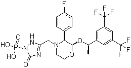 结构式 CAS# 172673-20-0, 福沙吡坦; [3-[[(2R,3S)-2-[(1R)-1-[3,5-双(三氟甲基)苯基]乙氧基]-3-(4-氟苯基)-4-吗啉基]甲基]-2,5-二氢-5-氧代-1H-1,2,4-三唑-1-基]膦酸
