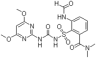 structure of CAS# 173159-57-4, Foramsulfuron;2-[3-(4,6-Dimethoxy-2-pyrimidinyl)ureidosulfonyl]-4-(formamido)-N,N-dimethylbenzamide