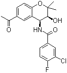 structure of CAS# 175013-84-0, Tonabersat;SB-220453; N-[(3S,4S)-6-Acetyl-3,4-dihydro-3-hydroxy-2,2-dimethyl-2H-1-benzopyran-4-yl]-3-chloro-4-fluorobenzamide