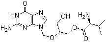 结构式 CAS# 175865-60-8, 缬更昔洛韦; (S)-2-氨基-3-甲基丁酸 (R,S)-2-[(2-氨基-6-氧代-1,6-二氢-9H-嘌呤-9-基)甲氧基]-3-羟基丙酯