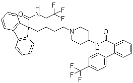 结构式 CAS# 182431-12-5, N-(2,2,2-三氟乙基)-9-(4-[4-[4'-(三氟甲基)[1,1'-联苯]-2-甲酰氨基]哌啶-1-基]丁基)-9H-芴-9-甲酰胺