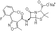 structure of CAS# 1847-24-1, Flucloxacillin sodium;Sodium (2S,5R,6R)-6-[[3-(2-chloro-6-fluorophenyl)-5-methyl-1,2-oxazole-4-carbonyl]amino]-3,3-dimethyl-7-oxo-4-thia-1-azabicyclo[3.2.0]heptane-2-carboxylate
