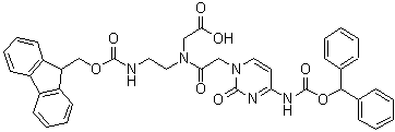 structure of CAS# 186046-81-1, N-[[4-[[(Diphenylmethoxy)carbonyl]amino]-2-oxo-1(2H)-pyrimidinyl]acetyl]-N-[2-[[(9H-fluoren-9-ylmethoxy)carbonyl]amino]ethyl]glycine