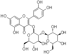 structure of CAS# 18609-17-1, Baimaside;Quercetin 3-beta-D-sophoroside; Quercetin 3-beta-sophoroside; Quercetin-3-O-beta-D-glucosyl-(2→1)-beta-D-glucoside