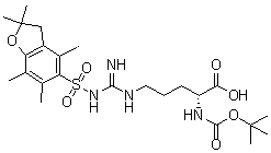 structure of CAS# 186698-61-3, N5-[[[(2,3-Dihydro-2,2,4,6,7-pentamethyl-5-benzofuranyl)sulfonyl]amino]iminomethyl]-N2-[(1,1-dimethylethoxy)carbonyl]-D-ornithine