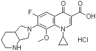 structure of CAS# 186826-86-8, Moxifloxacin hydrochloride;(1'S,6'S)-1-Cyclopropyl-7-(2,8-diazabicyclo[4.3.0]non-8-yl)-6-fluoro-8-methoxy-4-oxo-1,4-dihydroquinoline-3-carboxylic acid hydrochloride
