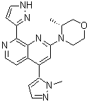 structure of CAS# 1876467-74-1, 2-[(3R)-3-Methyl-4-morpholinyl]-4-(1-methyl-1H-pyrazol-5-yl)-8-(1H-pyrazol-3-yl)-1,7-naphthyridine