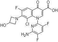 结构式 CAS# 189279-58-1, Delafloxacin; 1-(6-氨基-3,5-二氟-2-吡啶基)-8-氯-6-氟-1,4-二氢-7-(3-羟基-1-氮杂环丁基)-4-氧代-3-喹啉羧酸
