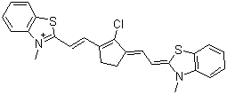 structure of CAS# 193687-61-5, 2-[2-[2-Chloro-3-[2-(3-methyl-3H-benzthiazol-2-ylidene)ethylidene]-1-cyclopenten-1-yl]ethenyl]-3-methylbenzthiazolium