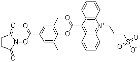 9-[[4-[[(2,5-Dioxo-1-pyrrolidinyl)oxy]carbonyl]-2,6-dimethylphenoxy]carbonyl]-10-(3-sulfopropyl)-acridinium inner salt molecular structure (CAS 194357-64-7)