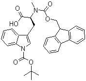 structure of CAS# 197632-75-0, 1-[(1,1-Dimethylethoxy)carbonyl]-N-[(9H-fluoren-9-ylmethoxy)carbonyl]-N-methyl-L-tryptophan;Fmoc-N-Me-Trp(Boc)-OH