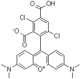 structure of CAS# 198546-47-3, 9-(2,4-Dicarboxy-3,6-dichlorophenyl)-3,6-bis(dimethylamino)xanthylium inner salt