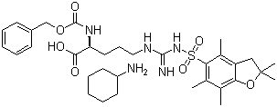 结构式 CAS# 200190-89-2, N5-[[[(2,3-二氢-2,2,4,6,7-五甲基-5-苯并呋喃基)磺酰基]氨基]亚氨基甲基]-N2-[(苯基甲氧基)羰基]-L-鸟氨酸和环己胺的化合物