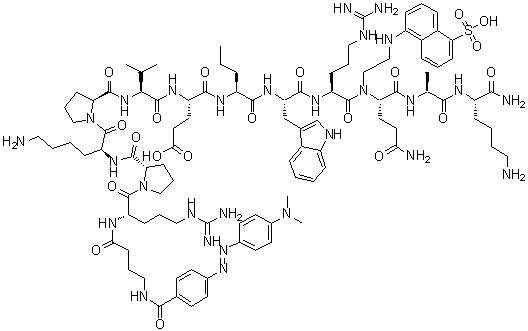structure of CAS# 202273-56-1, N2-[4-[[4-[[4-(Dimethylamino)phenyl]azo]benzoyl]amino]-1-oxobutyl]-L-arginyl-L-prolyl-L-lysyl-L-prolyl-L-valyl-L-alpha-glutamyl-L-norvalyl-L-tryptophyl-L-arginyl-N-[2-[(5-sulfo-1-naphthalenyl)amino]ethyl]-L-glutaminyl-L-alanyl-L-lysinamide;TNO 003