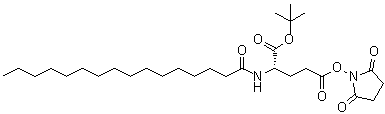 structure of CAS# 204521-63-1, Palm-glu(nhs)-otbu;1-O-tert-butyl 5-O-(2,5-dioxopyrrolidin-1-yl) (2S)-2-(hexadecanoylamino)pentanedioate